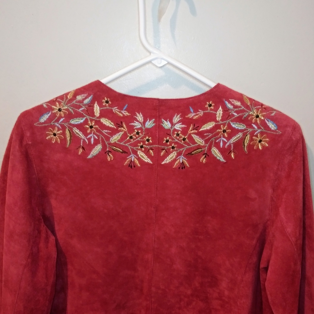 Avanti Boho/Southwestern Brick Red, Floral Embroidered Genuine Suede Coat - Picture 11 of 16
